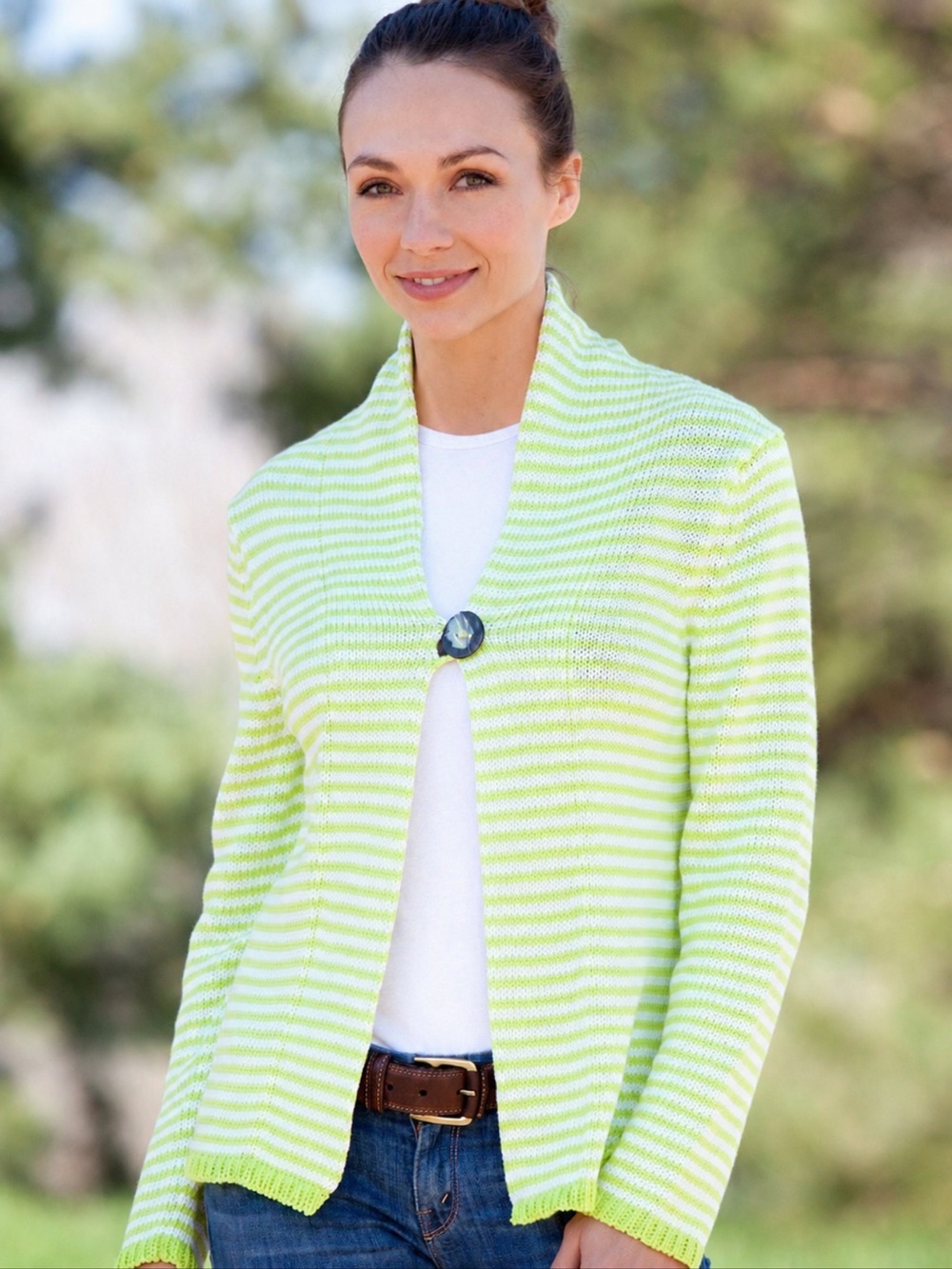 Striped Lime and White Knit Cardigan